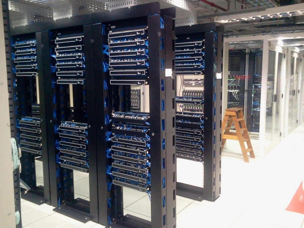 Rows of servers in a data center server room